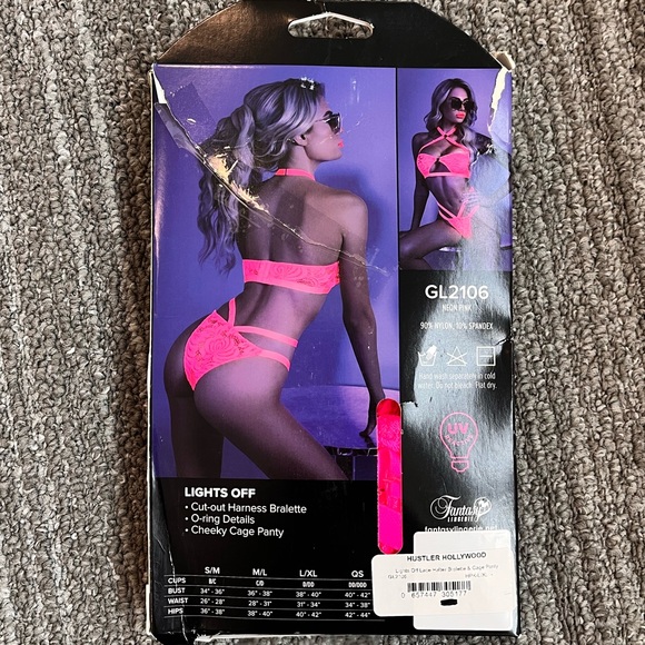 Glow in the Dark Lingerie Bralette & Panty Set Cage Pink Lace Large L XL New - Picture 7 of 7